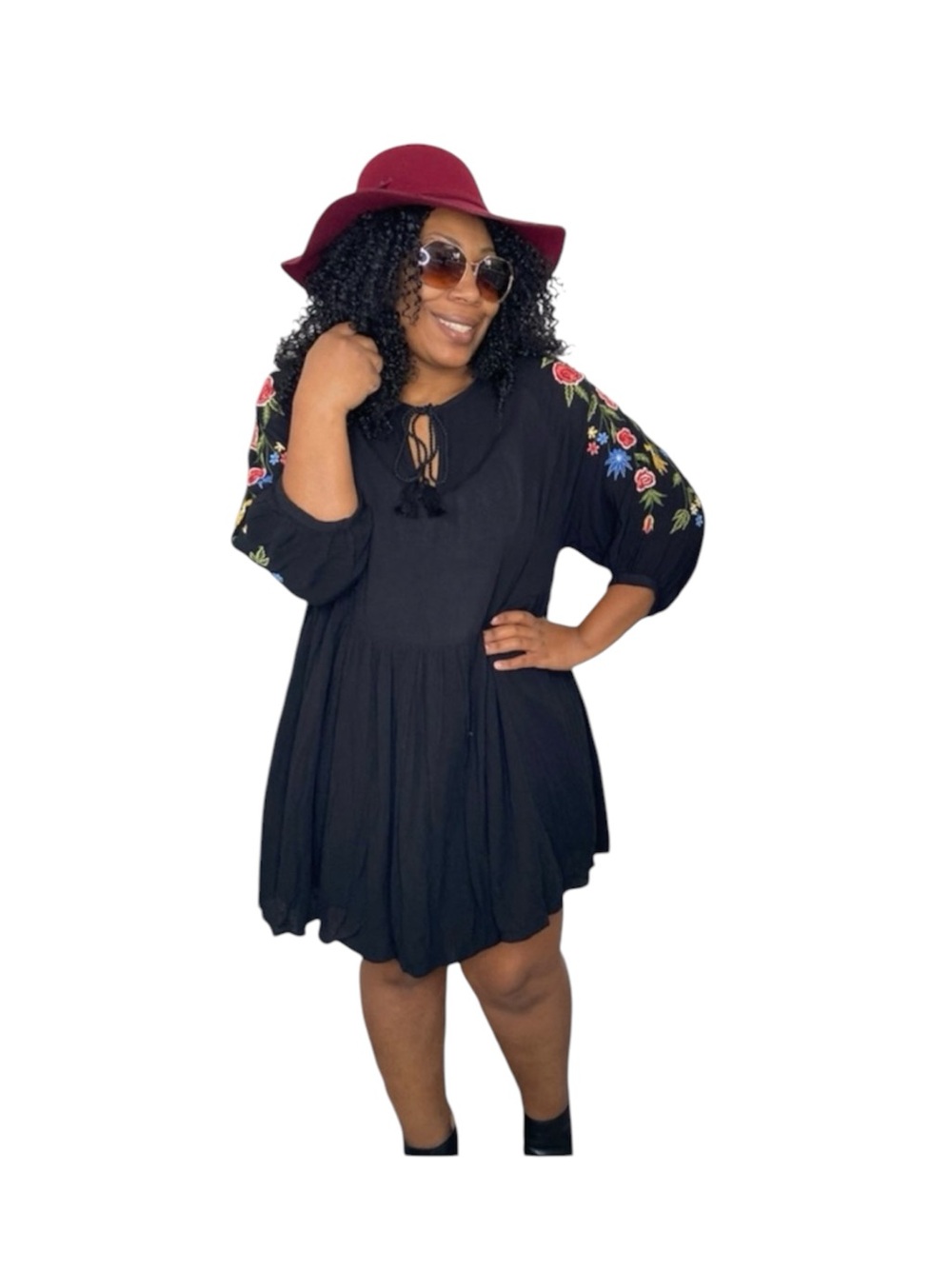 Zara Dress Boho Peasant Floral 3/4 Sleeve Popover
